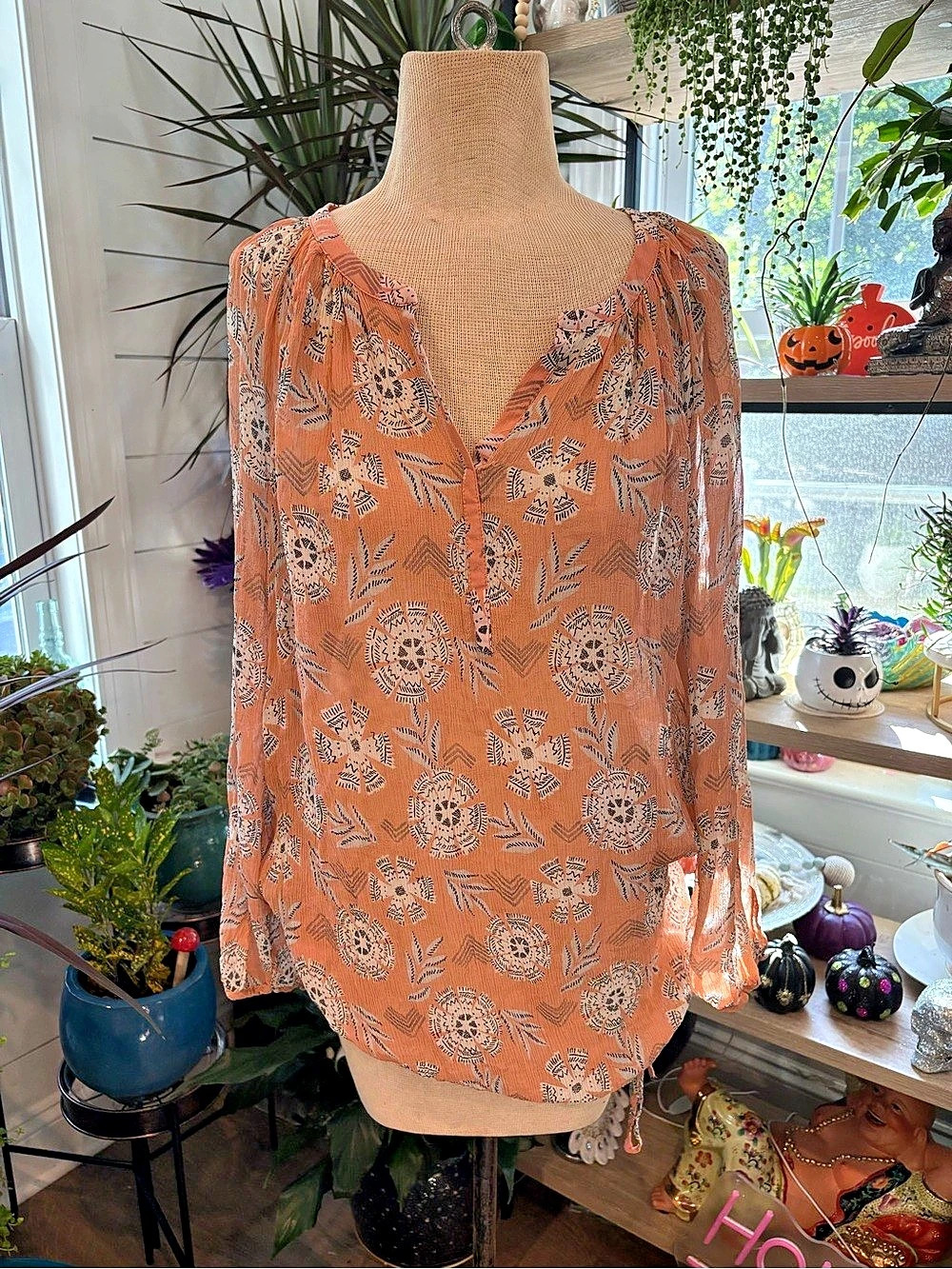 Lucky Brand Floral Long Sleeve Blouse in Orange